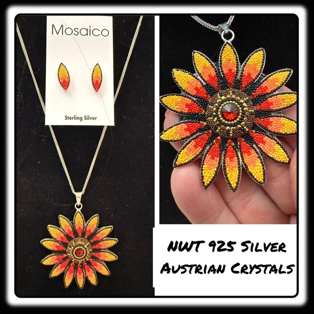 NWT Mosaico Austrian Crystals, 925 Silver, beading, pendant set 💕💕 new line